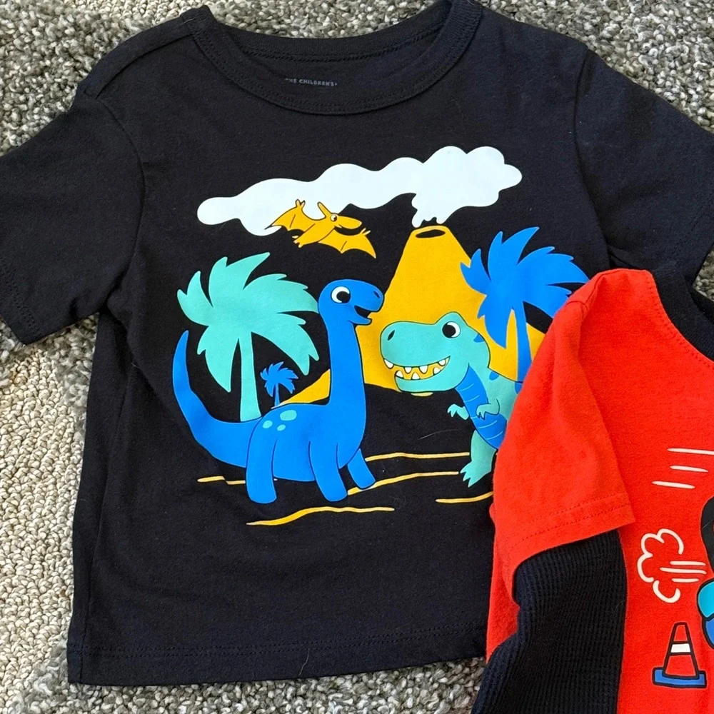 The Childrens Place Boys Dino Bear Car Short Long Sleeve Graphic Tee Lot 2 Pack